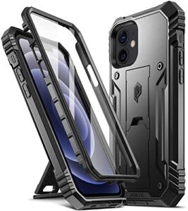 poetic revolution for iphone 12 / iphone 12 pro case 6.1 inch (2020 release), full-body rugged dual-layer shockproof protective cover with kickstand and built-in-screen protector, black
