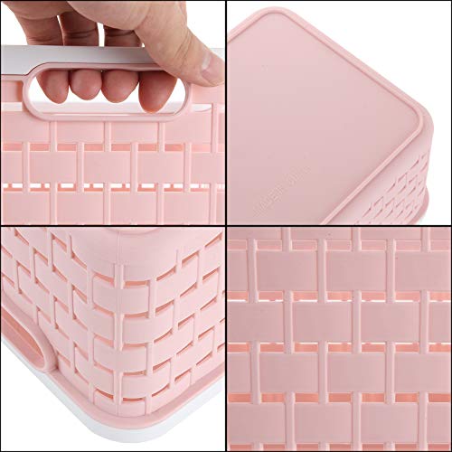 8 Pack Plastic Storage Basket 9.2 x 6.8 x 4.7 Inch, Acrux7 Portable Plastic Weave Kitchen Refrigerator Basket Bathroom Desktop Storage Box for Kitchen, Bathroom and Cabinet (Pink)