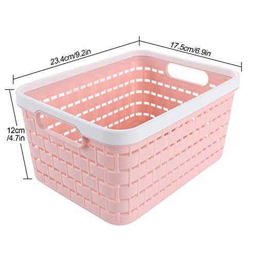 8 Pack Plastic Storage Basket 9.2 x 6.8 x 4.7 Inch, Acrux7 Portable Plastic Weave Kitchen Refrigerator Basket Bathroom Desktop Storage Box for Kitchen, Bathroom and Cabinet (Pink)