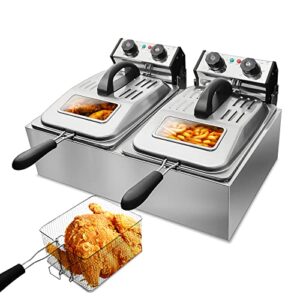 wantjoin commercial deep fryer with visible window deep fryer 2500w 12l （6l* 2)2 * 5.7qt stainless steel french fry double deep fast fryer with 2 baskets,commercial restaurant,fast food restaurant