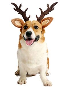 impoosy pet deer costume hat merry christmas dog antlers headbands elastic band adjustable reindeer cap hair headwear accessories (small)
