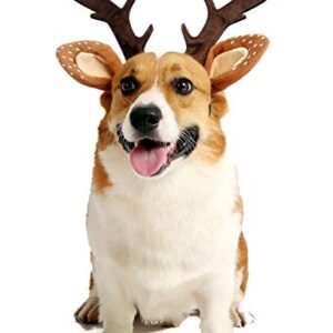 Impoosy Pet Deer Costume Hat Merry Christmas Dog Antlers Headbands Elastic Band Adjustable Reindeer Cap Hair Headwear Accessories (Small)