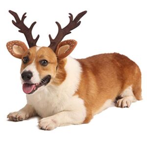 Impoosy Pet Deer Costume Hat Merry Christmas Dog Antlers Headbands Elastic Band Adjustable Reindeer Cap Hair Headwear Accessories (Small)