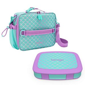 bentgo prints insulated lunch bag set with kids bento-style lunch box (mermaid scales)
