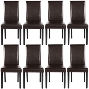 yaheetech dining chairs side pu cushion chairs with waterproof surface and wood legs for kitchen restaurant and living room, set of 8, brown
