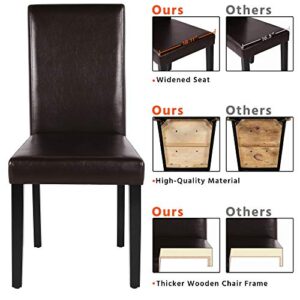 Yaheetech Dining Chairs Side PU Cushion Chairs with Waterproof Surface and Wood Legs for Kitchen Restaurant and Living Room, Set of 8, Brown