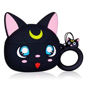 jowhep case for airpod pro 2019/pro 2 gen 2022 cartoon design cute silicone cover with keychain funny soft protective skin for air pods pro girls boys kawaii shell cases for airpods pro black luna cat