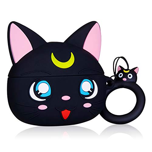 Jowhep Case for AirPod Pro 2019/Pro 2 Gen 2022 Cartoon Design Cute Silicone Cover with Keychain Funny Soft Protective Skin for Air Pods Pro Girls Boys Kawaii Shell Cases for AirPods Pro Black Luna Cat