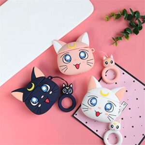 Jowhep Case for AirPod Pro 2019/Pro 2 Gen 2022 Cartoon Design Cute Silicone Cover with Keychain Funny Soft Protective Skin for Air Pods Pro Girls Boys Kawaii Shell Cases for AirPods Pro Black Luna Cat