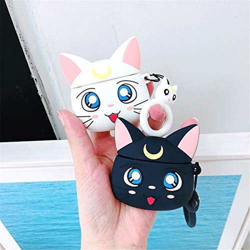 Jowhep Case for AirPod Pro 2019/Pro 2 Gen 2022 Cartoon Design Cute Silicone Cover with Keychain Funny Soft Protective Skin for Air Pods Pro Girls Boys Kawaii Shell Cases for AirPods Pro Black Luna Cat