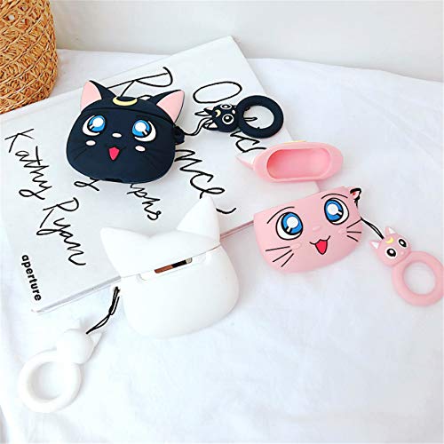 Jowhep Case for AirPod Pro 2019/Pro 2 Gen 2022 Cartoon Design Cute Silicone Cover with Keychain Funny Soft Protective Skin for Air Pods Pro Girls Boys Kawaii Shell Cases for AirPods Pro Black Luna Cat