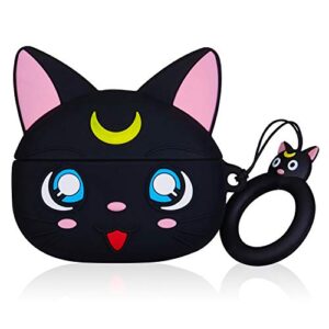 Jowhep Case for AirPod Pro 2019/Pro 2 Gen 2022 Cartoon Design Cute Silicone Cover with Keychain Funny Soft Protective Skin for Air Pods Pro Girls Boys Kawaii Shell Cases for AirPods Pro Black Luna Cat