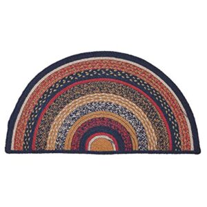 vhc brands stratton half circle jute rug 16.5x33 country braided flooring, navy and red