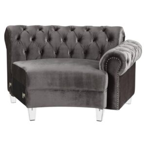 Acme Furniture Velvet Upholstered Sectional Sofa with 7 Pillows, Gray