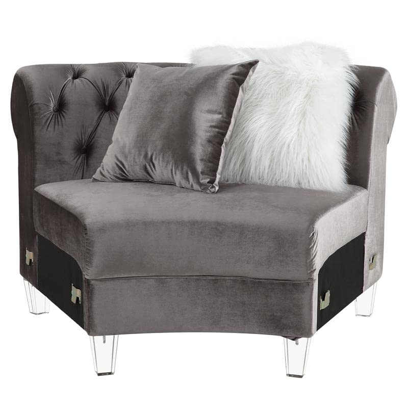 Acme Furniture Velvet Upholstered Sectional Sofa with 7 Pillows, Gray