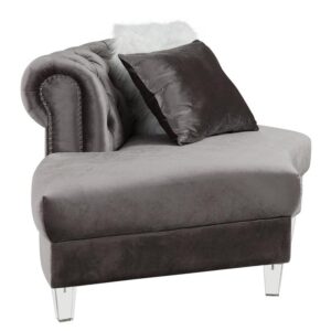 Acme Furniture Velvet Upholstered Sectional Sofa with 7 Pillows, Gray