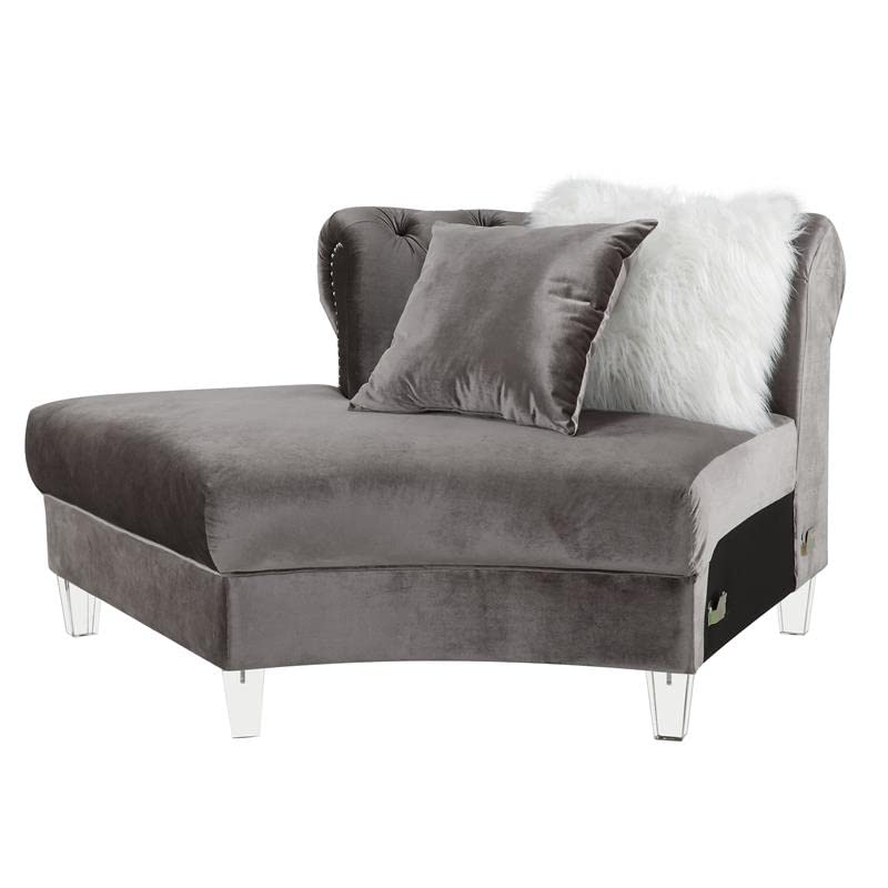 Acme Furniture Velvet Upholstered Sectional Sofa with 7 Pillows, Gray