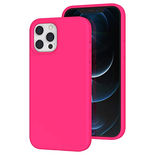 K TOMOTO Compatible with iPhone 12 Pro Max Case, Soft-Touch Liquid Silicone Gel Rubber Full Body Drop Protection Cover with Microfiber Lining, Phone Case for iPhone 12 Pro Max 6.7 Inch, Hot Pink