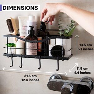 KINCMAX Shower Caddy, Stainless Steel, Adhesive Wall Mount Drill-Free Baskets with Hooks (Matte Black)