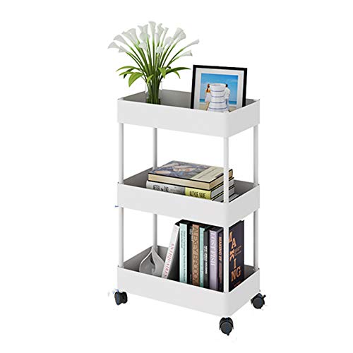 KirinRen 3- Tie Slim Storage Cart with Wheels, Rolling Organizer Cart with Shelves, Slide Out Storage cart Laundry, Mobile Shelving Unit Organizer for Kitchen, Bathroom, Bedroom, Office (White)