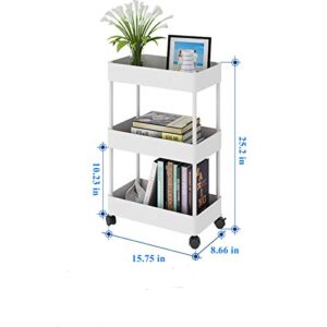 KirinRen 3- Tie Slim Storage Cart with Wheels, Rolling Organizer Cart with Shelves, Slide Out Storage cart Laundry, Mobile Shelving Unit Organizer for Kitchen, Bathroom, Bedroom, Office (White)