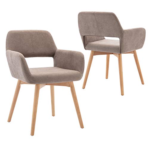 Five stars Furniture Modern Design Dining Chair W/Solid Wood Leg,Brush Fabric Cute Chair, Comfortable Accent Leisure Chair for Living Room, Dining Room, Bedroom (Light Brown Set of 2)