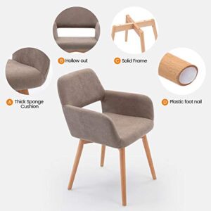 Five stars Furniture Modern Design Dining Chair W/Solid Wood Leg,Brush Fabric Cute Chair, Comfortable Accent Leisure Chair for Living Room, Dining Room, Bedroom (Light Brown Set of 2)