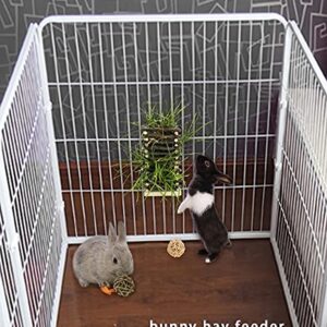 Linifar Rabbit Hay Feeder Wooden Hay Rack Chew Grass Ball Less Waste Manger Bunny Supplies Holder Cage Accessories Food Bowl for Guinea Pig Chinchilla Ferret