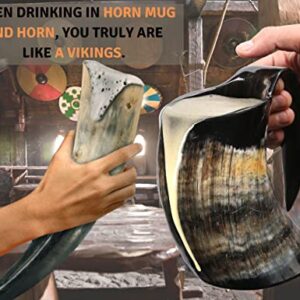 Viking Horn Mug - 100% Authentic 16oz - Ultimate Unique Handmade Ox Horn Norse Mug for Hot & Cold Drinks with Gift Bag - Food Grade Medieval Style Man's Beer & Mead Cup…