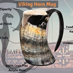 Viking Horn Mug - 100% Authentic 16oz - Ultimate Unique Handmade Ox Horn Norse Mug for Hot & Cold Drinks with Gift Bag - Food Grade Medieval Style Man's Beer & Mead Cup…