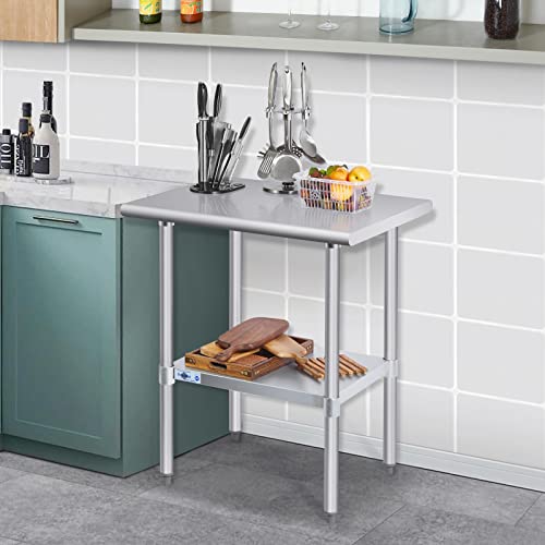 Profeeshaw Stainless Steel Prep Table NSF Commercial Work Table with Undershelf for Kitchen Restaurant 24×30 Inch