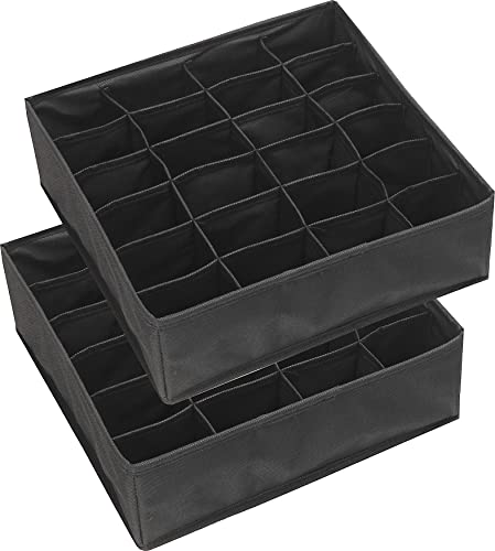 Simple Houseware 2 Pack Closet Socks Organizer, 24 Cell Drawer Divider, Black