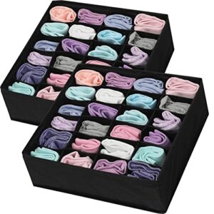 Simple Houseware 2 Pack Closet Socks Organizer, 24 Cell Drawer Divider, Black