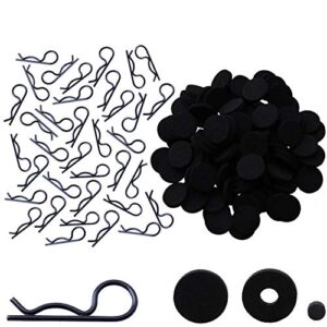 hobbypark 200pcs rc body clips pins & foam body washers for all 1/10 1/12 scale traxxas redcat hpi himoto hsp exceed rc cars parts trucks buggies body shell replacement (black clips)