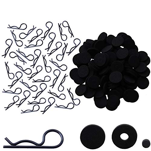 Hobbypark 200pcs RC Body Clips Pins & Foam Body Washers for All 1/10 1/12 Scale Traxxas Redcat HPI Himoto HSP Exceed RC Cars Parts Trucks Buggies Body Shell Replacement (Black Clips)