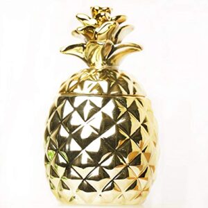 wonthai pineapple shaped ceramic jar - cookie candy storage- for home bathroom or office table decor- gold
