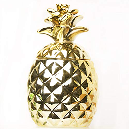 WONTHAI Pineapple Shaped Ceramic Jar - Cookie Candy Storage- for Home Bathroom or Office Table Decor- Gold