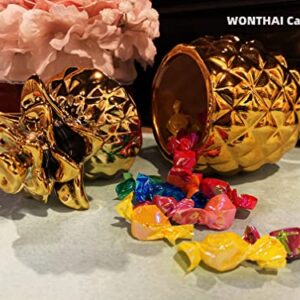 WONTHAI Pineapple Shaped Ceramic Jar - Cookie Candy Storage- for Home Bathroom or Office Table Decor- Gold