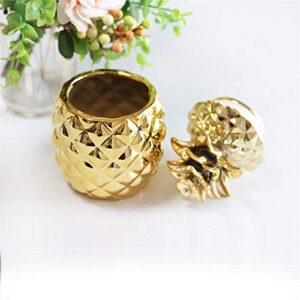 WONTHAI Pineapple Shaped Ceramic Jar - Cookie Candy Storage- for Home Bathroom or Office Table Decor- Gold