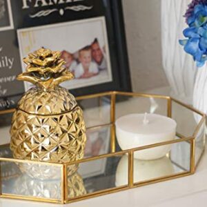 WONTHAI Pineapple Shaped Ceramic Jar - Cookie Candy Storage- for Home Bathroom or Office Table Decor- Gold