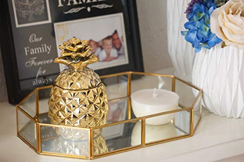 WONTHAI Pineapple Shaped Ceramic Jar - Cookie Candy Storage- for Home Bathroom or Office Table Decor- Gold