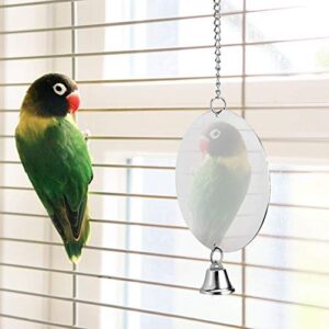 Bird Cage Toy Bird Mirror, Stainless Steel Bird Mirror Toy with Bell Swing Hanging Ringer for Parakeet Cockatiel Conure Budgie Lovebird Cockatoo Canary Finch Cage Accessories