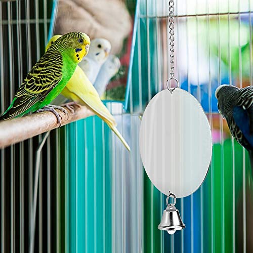 Bird Cage Toy Bird Mirror, Stainless Steel Bird Mirror Toy with Bell Swing Hanging Ringer for Parakeet Cockatiel Conure Budgie Lovebird Cockatoo Canary Finch Cage Accessories