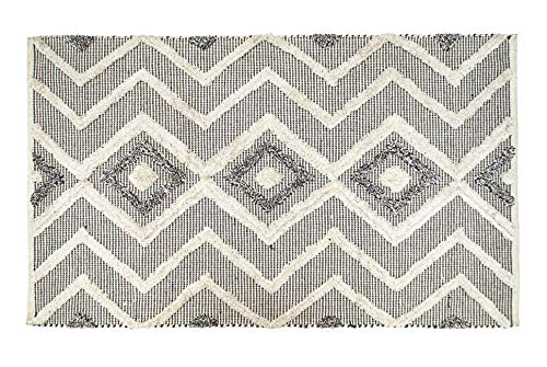 CHARDIN HOME 3x5 Cotton Boho Rug Grey and Ivory | Modern Farmhouse Throw/ Bath Rug for Bathroom Bedroom Kitchen entryway and More | Machine Washable high Low Textured Area Rug