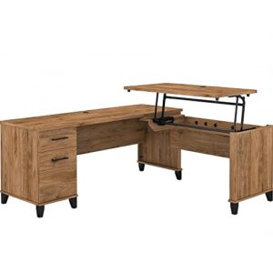 bush furniture somerset 3 position sit to stand l shaped desk, 72w, fresh walnut
