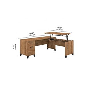 Bush Furniture Somerset 3 Position Sit to Stand L Shaped Desk, 72W, Fresh Walnut