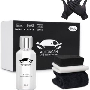 Autokcan Nano Ceramic Coating for Cars, 10H High Gloss 50ML Anti-Scratch SiO2 Ceramic Coating Super Hydrophobic Mirror Paint Sealant Protection with Gloves 2 Years Warranty