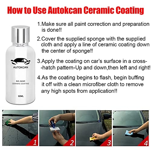 Autokcan Nano Ceramic Coating for Cars, 10H High Gloss 50ML Anti-Scratch SiO2 Ceramic Coating Super Hydrophobic Mirror Paint Sealant Protection with Gloves 2 Years Warranty