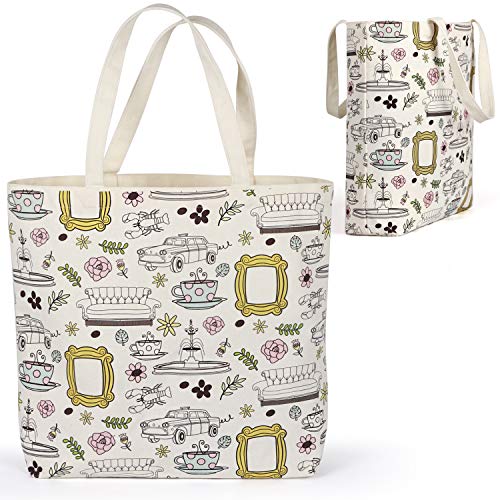 Friends Tote Bag Friends TV Show Merchandise Yellow Frame Kitchen Grocery Cotton Bags Beige