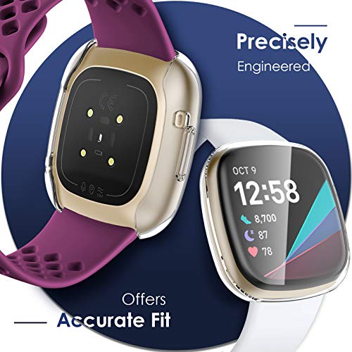 Maledan Compatible with Fitbit Versa 3 and Sense Screen Protector, 3 Pack Clear Ultra Thin Full Protective TPU HD Protector for Fitbit Sense/Versa 3 Case Cover Accessories and Bands Women Men